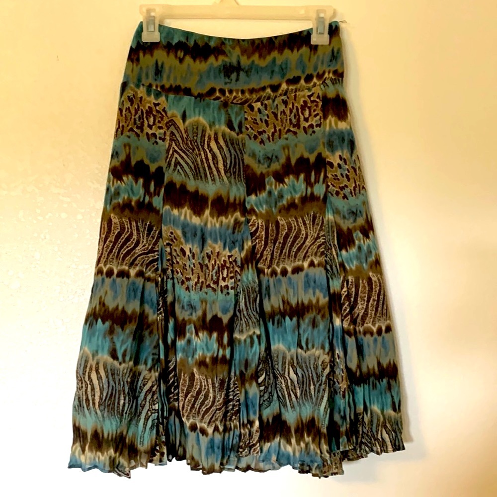 MIXED ANIMAL PRINT CHRISTOPHER & BANKS Colorful Turquoise/Brown Skirt
